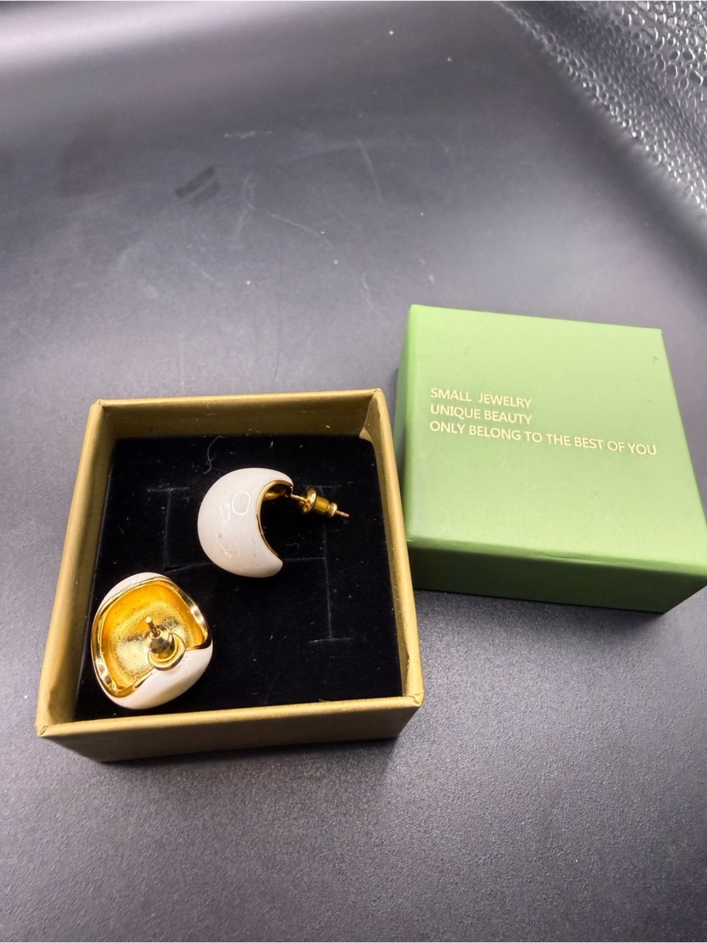 White and Gold Crescent Stud Earrings — Elegant Women’s Jewelry